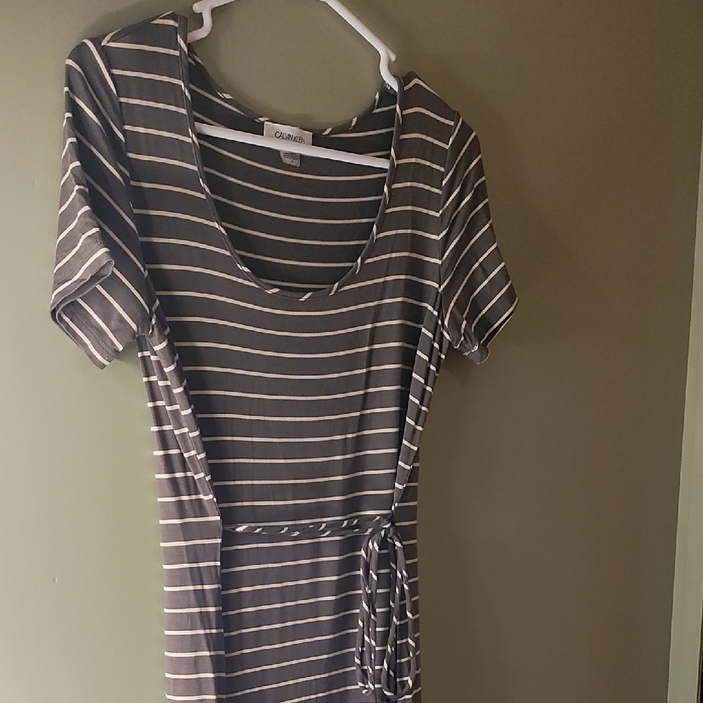 Calvin Klein Charcoal and Cream Striped Tee